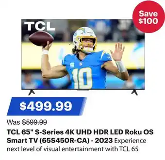 Best Buy TCL 65 S-Series 4K UHD HDR LED Roku OS Smart TV (65S450R-CA) - 2023 offer