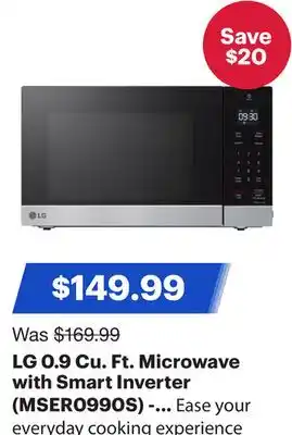 Best Buy LG 0.9 Cu. Ft. Microwave with Smart Inverter (MSER0990S) - Stainless Steel offer