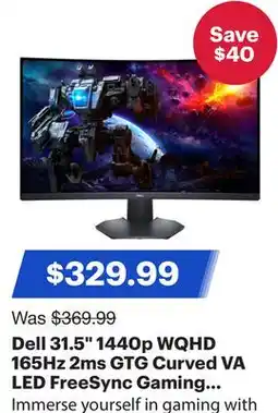 Best Buy Dell 31.5 1440p WQHD 165Hz 2ms GTG Curved VA LED FreeSync Gaming Monitor (S3222DGM) - Black offer