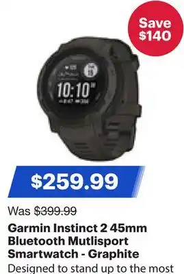 Best Buy Garmin Instinct 2 45mm Bluetooth Mutlisport Smartwatch - Graphite offer