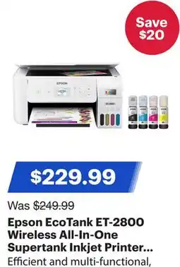 Best Buy Epson EcoTank ET-2800 Wireless All-In-One Supertank Inkjet Printer - White offer