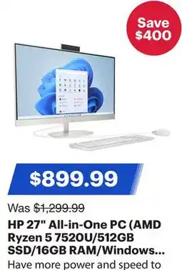 Best Buy HP 27 All-in-One PC (AMD Ryzen 5 7520U/512GB SSD/16GB RAM/Windows 11) - Only at Best Buy offer