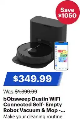 Best Buy bObsweep Dustin WiFi Connected Self- Empty Robot Vacuum & Mop - Night Black offer