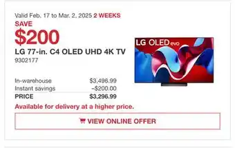 Costco LG 77-in. C4 OLED UHD 4K TV offer