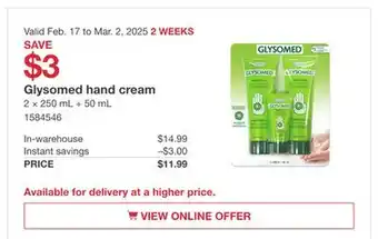 Costco Glysomed hand cream offer