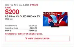 Costco LG 65-in. C4 OLED UHD 4K TV offer