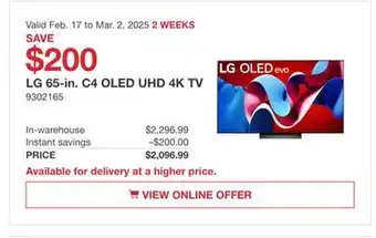 Costco LG 65-in. C4 OLED UHD 4K TV offer