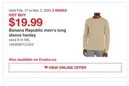 Costco Banana Republic men's long sleeve henley offer