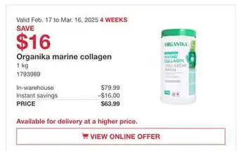 Costco Organika marine collagen offer