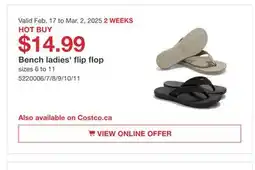 Costco Bench ladies flip flop offer