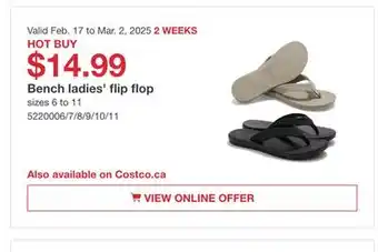 Costco Bench ladies flip flop offer