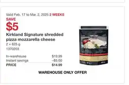 Costco Kirkland Signature shredded pizza mozzarella cheese offer