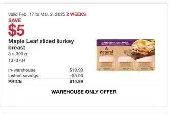 Costco Maple Leaf sliced turkey breast offer