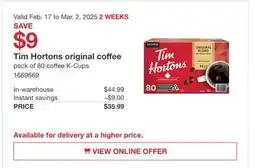 Costco Tim Hortons original coffee offer