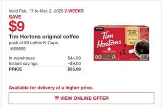 Costco Tim Hortons original coffee offer