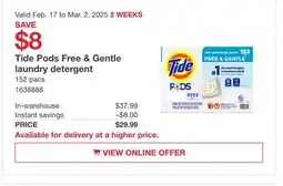 Costco Tide Pods Free & Gentle laundry detergent offer