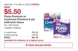 Costco Purex Premium or Cashmere Premium 2-ply bathroom tissue offer