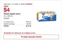 Costco Oasis apple juice offer