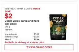 Costco Cedar Valley garlic and herb pita chips offer