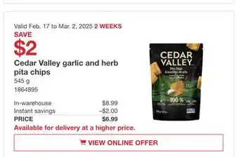 Costco Cedar Valley garlic and herb pita chips offer