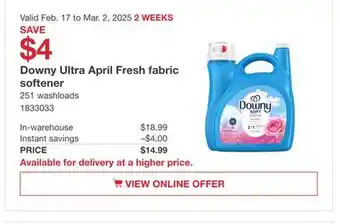 Costco Downy Ultra April Fresh fabric softener offer