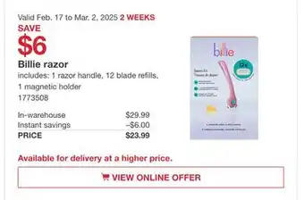 Costco Billie razor offer