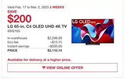 Costco LG 65-in. C4 OLED UHD 4K TV offer