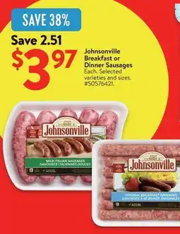 Walmart Johnsonville Breakfast or Dinner Sausages offer