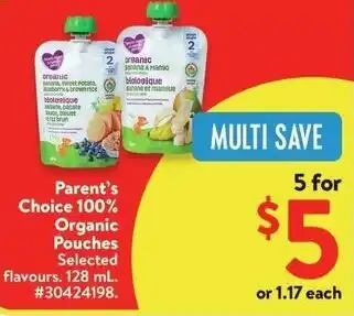 Walmart Parent's Choice 100% Organic Pouches offer