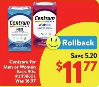 Walmart Centrum for Men or Women offer