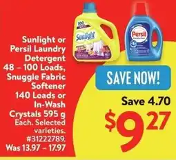 Walmart Sunlight or Persil Laundry Detergent, Snuggle Fabric Softerner offer