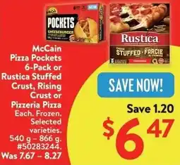 Walmart McCain Pizza Pockets 6-Pack or Rustica Stuffed Crust, Rising Crust or Pizzeria Pizza Each. Frozen offer