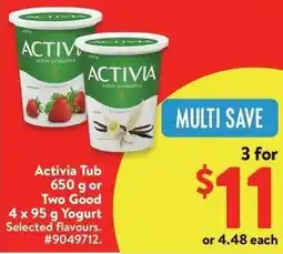 Walmart Activia Tub or Two Good Yogurt offer