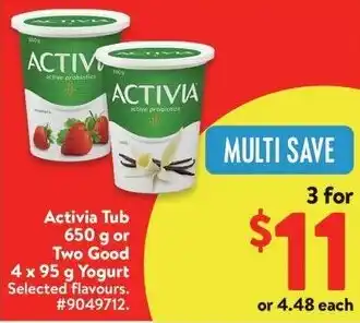 Walmart Activia Tub or Two Good Yogurt offer