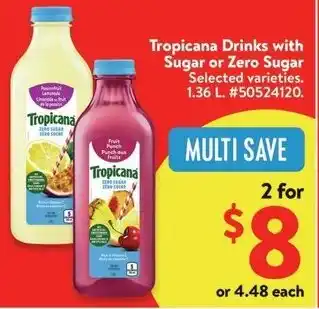 Walmart Tropicana Drinks with Sugar or Zero Sugar offer