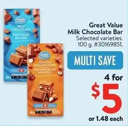 Walmart Great Value Milk Chocolate Bar offer