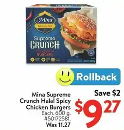 Walmart Mina Supreme Crunch Halal Spicy Chicken Burgers offer