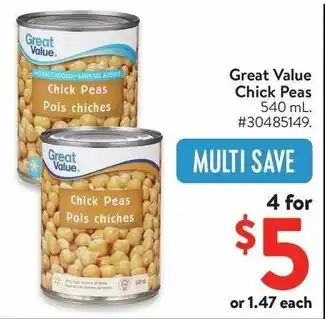 Walmart Great Value Chick Peas offer