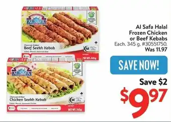 Walmart Al Safa Halal Frozen Chicken or Beef Kebabs offer