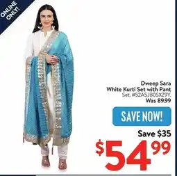 Walmart Dweep Sara White Kurti Set with Pant offer