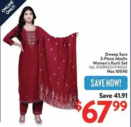 Walmart Dweep Sara 3-Piece Maslin Women's Kurti Set offer