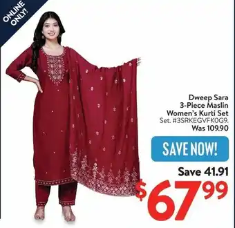 Walmart Dweep Sara 3-Piece Maslin Women's Kurti Set offer