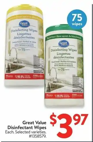 Walmart Great Value Disinfectant Wipes offer