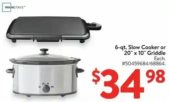 Walmart 6-qt. Slow Cooker or 20" x 10" Griddle offer