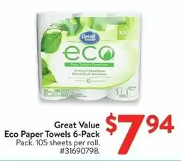 Walmart Great Value Eco Paper Towels offer