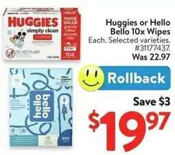 Walmart Huggies or Hello Bello 10x Wipes offer