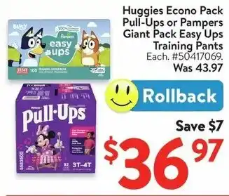 Walmart Huggies Econo Pack Pull-Ups or Pampers Giant Pack Easy Ups Training Pants offer