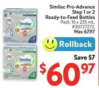 Walmart Similac Pro-Advance Step 1 or 2 Ready-to-Feed Bottles offer