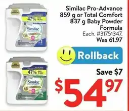 Walmart Similac Pro-Advance or Total Comfort Baby Powder Formula offer