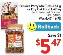 Walmart Friskies Party Mix Tubs or Dry Cat Food offer